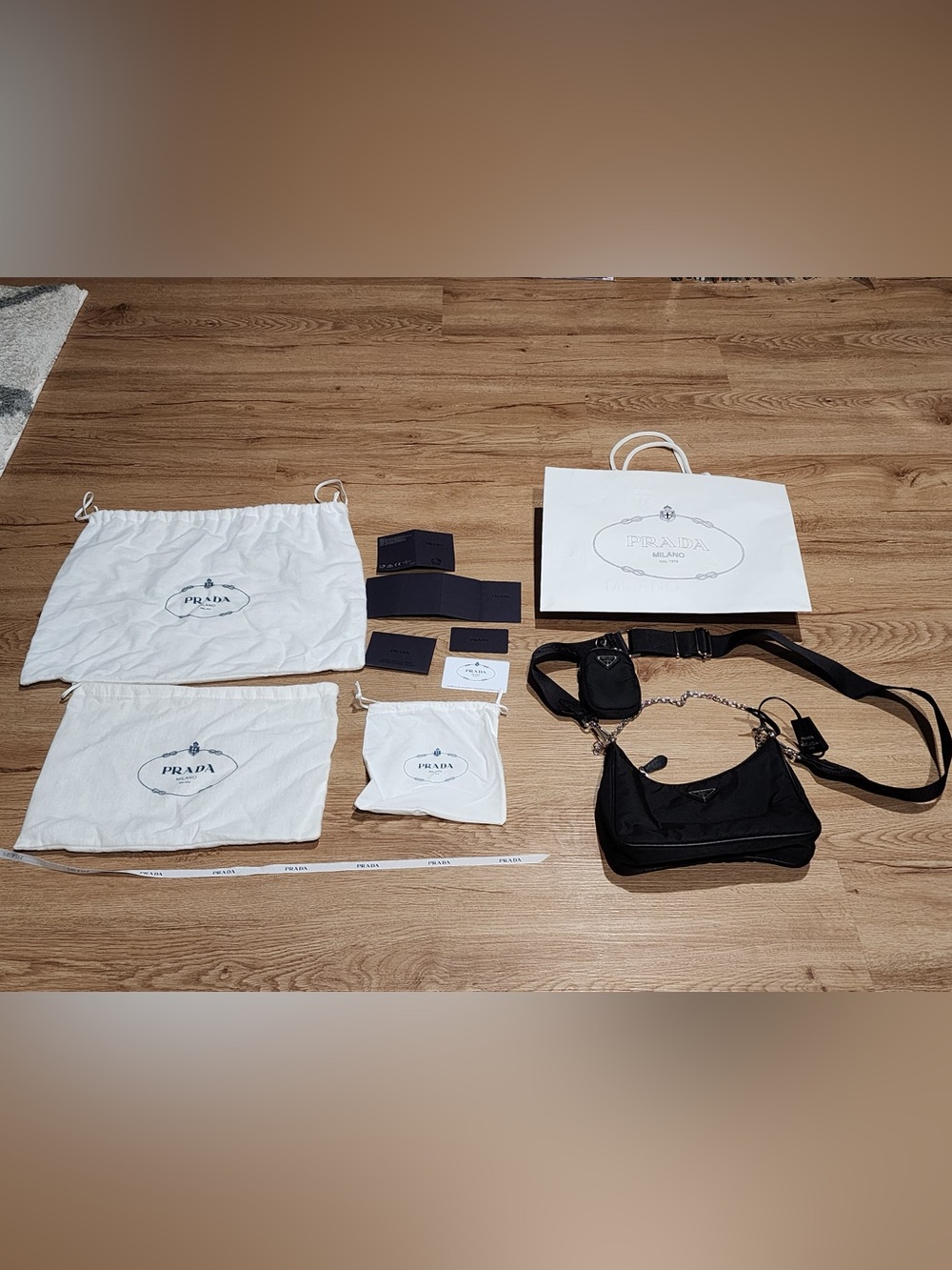 PRADA Re-Edition 2005 Crossbody Small Black Nylon W/ All Original Pieces